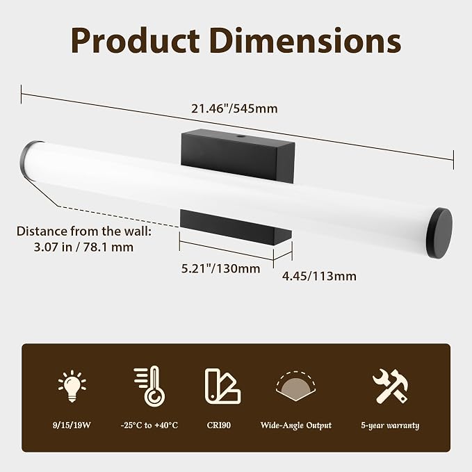 Bathroom Light Fixtures Over Mirror 22IN, 19W 5CCT Dimmable Modern Vanity Lights - Image 7