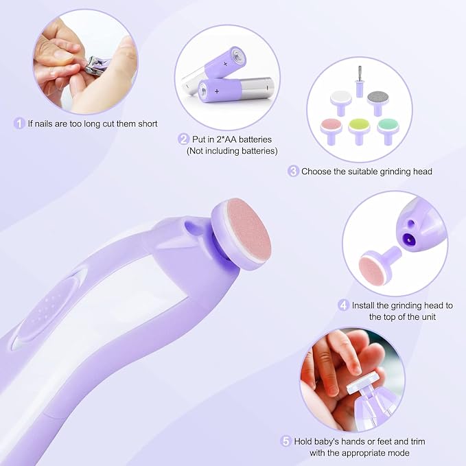 Qunlions life Baby Nail Trimmer Electric, 6 in 1 Baby Nail File Clippers Infant - Image 3