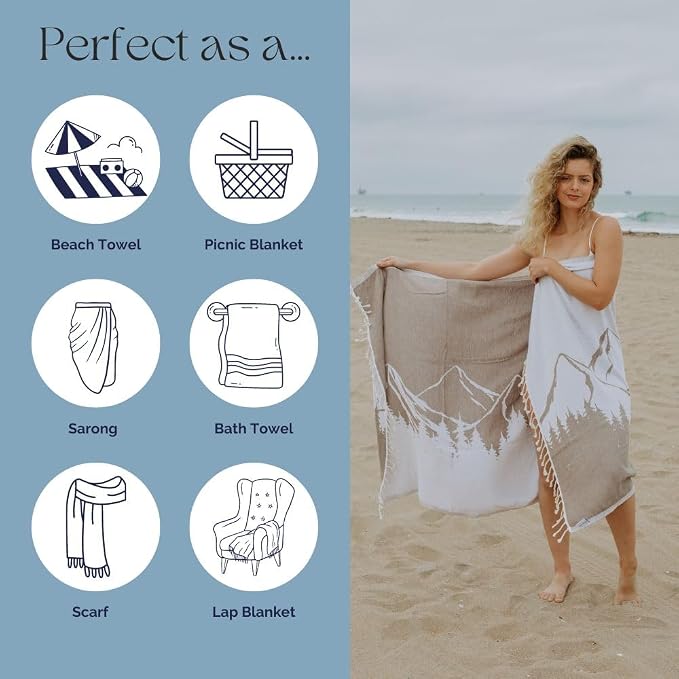 InfuseZen Turkish Towel with Mountain Landscape – 100% Organic Turkish Cotton - Image 5
