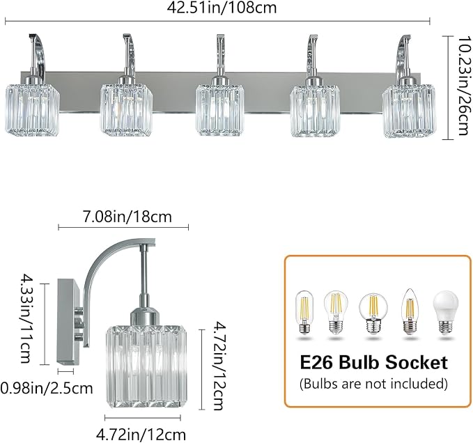 Crystal Vanity Lights 5-Light Chrome Bathroom Vanity Lights Modern Crystal - Image 4