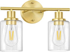 FOLKSMATE Bathroom Light Fixtures, 2-Light Brushed Brass Vanity Light, Modern by FOLKSMATE