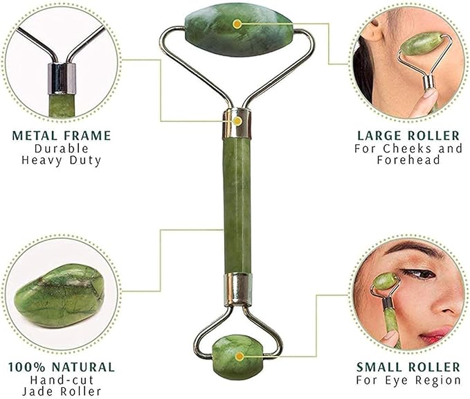 Jade Roller & Gua Sha Set – 100% Natural Jade Stone Face Massager | Cooling - Image 2