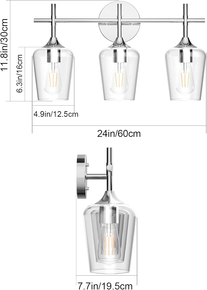 Ralbay Vintage 3 Light Vanity Light Fixture Industrial Chrome Bathroom Light - Image 5