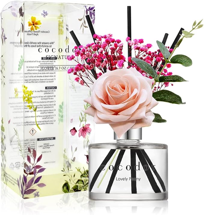 COCODOR Rose Flower Reed Diffuser/Lovely Peony/6.7oz/1 Pack/Reed Diffuser by COCODOR