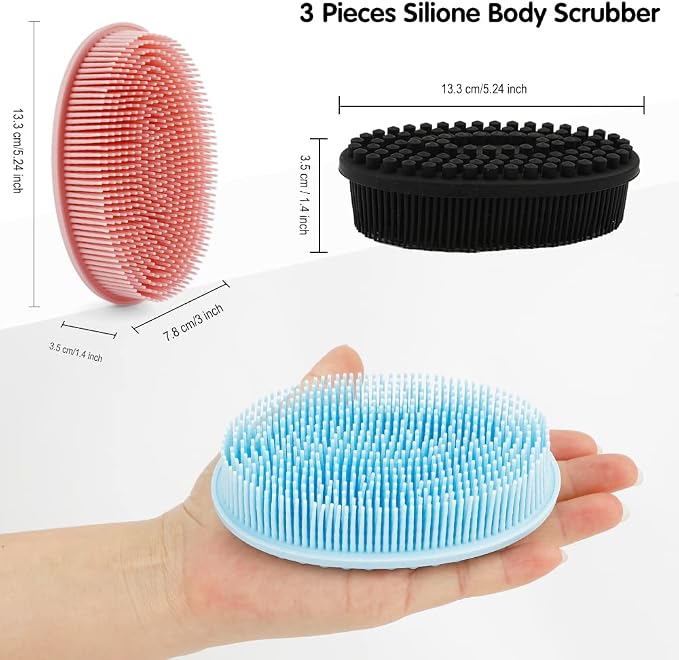 3 Pack Silicone Body Scrubber, Soft Silicone Loofah Exfoliating Body Scrubber - Image 3