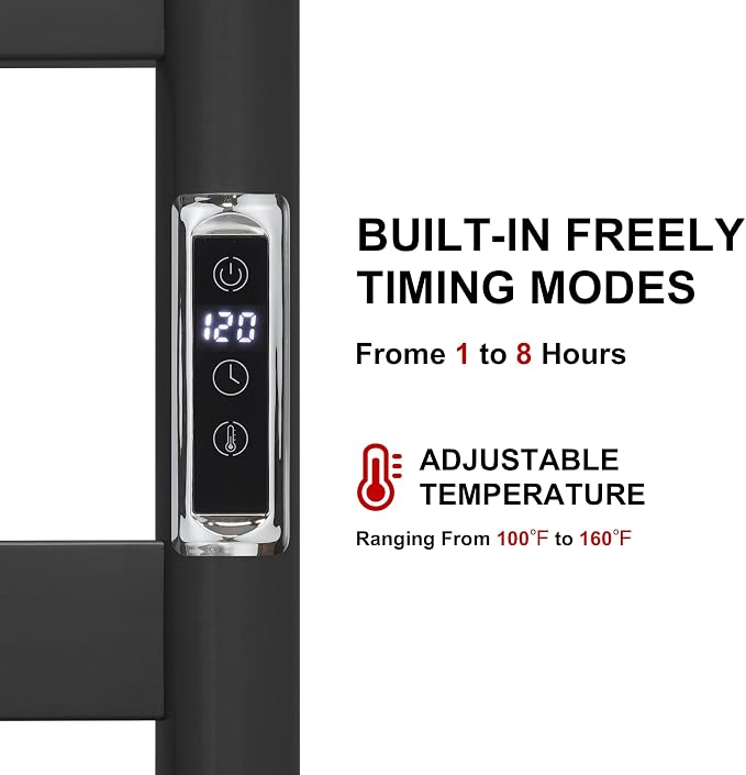 Heated Wall Mounted Electric Towel Warmer Rack, Timer & Temperature Control - Image 2