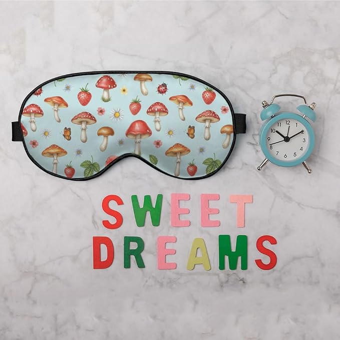 Mushrooms Silk Eye Mask Sleep Mask Summer Flowers Strawberry Butterfly Berries - Image 6