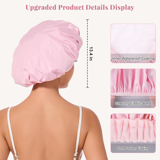 Shower Cap for Women Waterproof Reusable, Large Shower Cap Non-Slip - Image 2