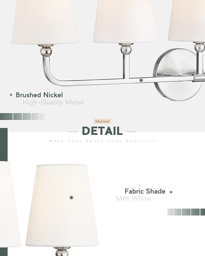 Bathroom Light Fixtures, 5 Light Brushed Nickel Vanity Lights - Image 3