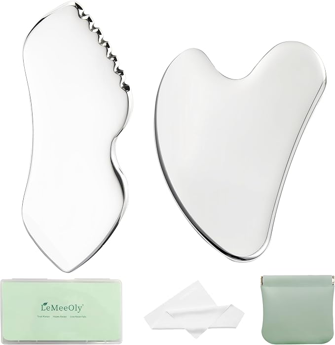 LeMeeOly 2Pcs Gua Sha Facial Tools Stainless Steel, Detailer GuaSha Set by LeMeeOly