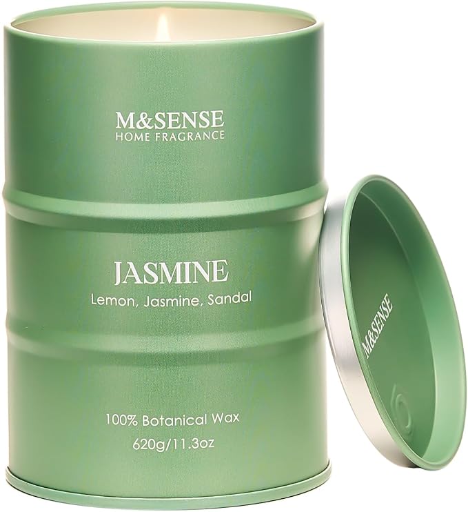 M&SENSE Jasmine Scented Candles Large, Natural Soy Candles 21.2oz 120 Hour Slow by MSENSE