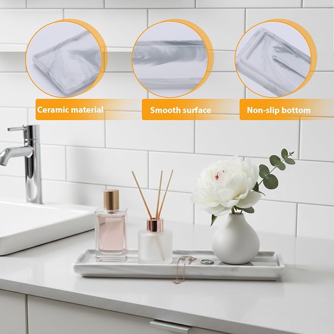 Bathroom Counter Organizer, 9.3"x3.7" Ceramic Bathroom Tray, Rectangle - Image 2