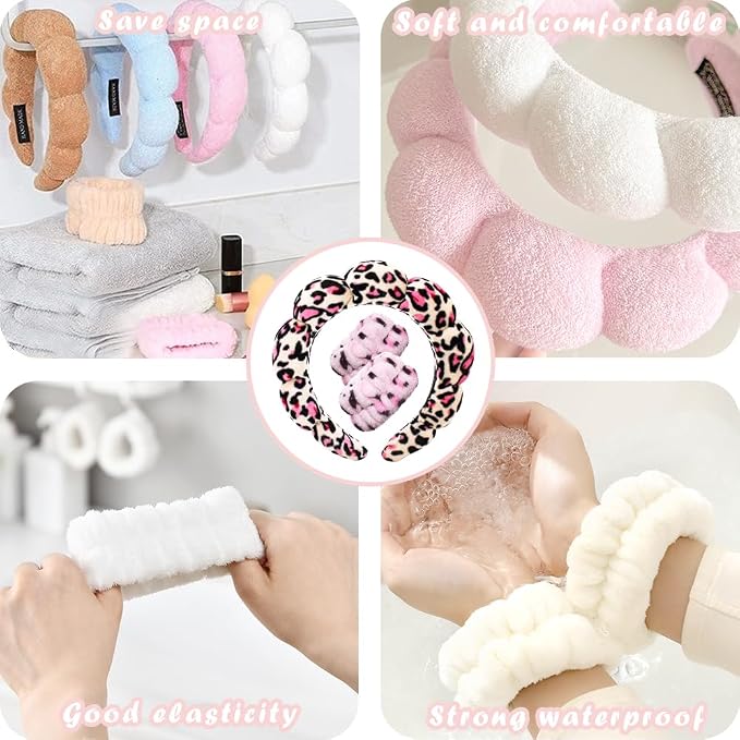 Tetizo Spa Headbands for Washing Face Wristband Set Sponge Makeup Skincare - Image 5