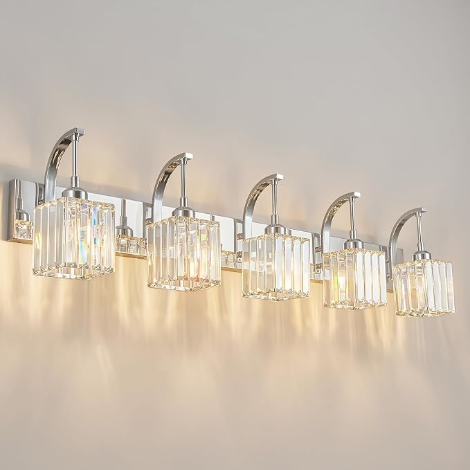 Crystal Vanity Lights 5-Light Chrome Bathroom Vanity Lights Modern Crystal by FDPBY
