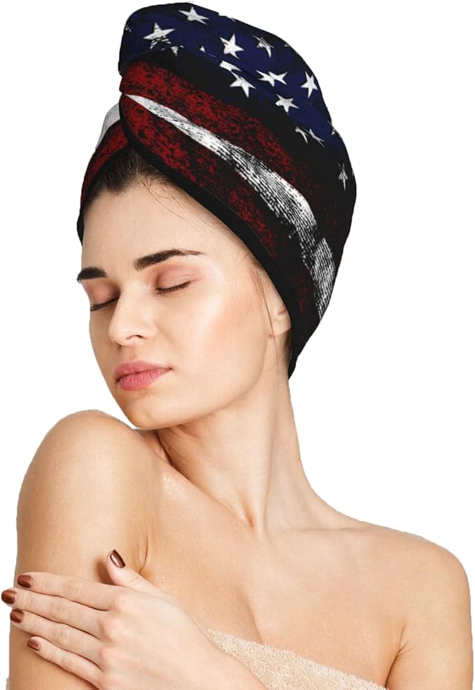 American Flag Hair Towel Wrap, Absorbent Hair Drying Towel, Microfiber Hair by DecorateYourLife