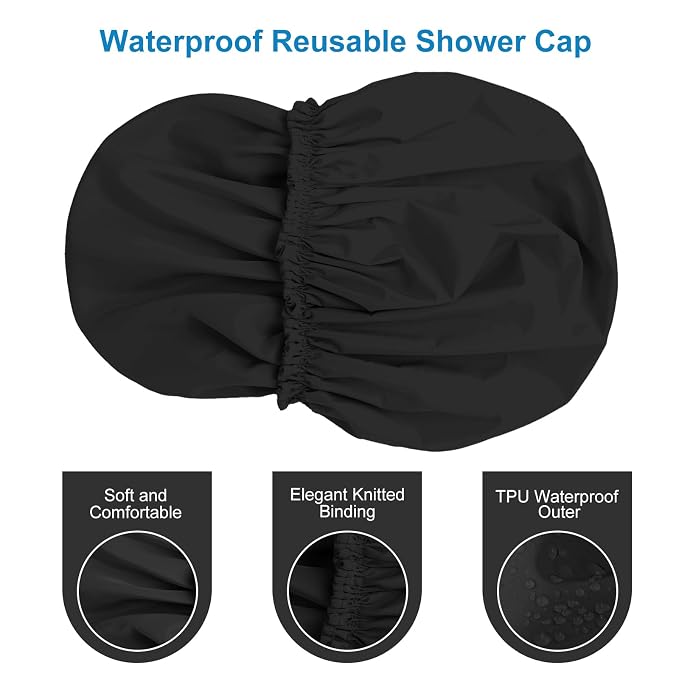 Shower Cap for Women, Double Layer Waterproof Bath Cap, Reusable Hair Protector - Image 6