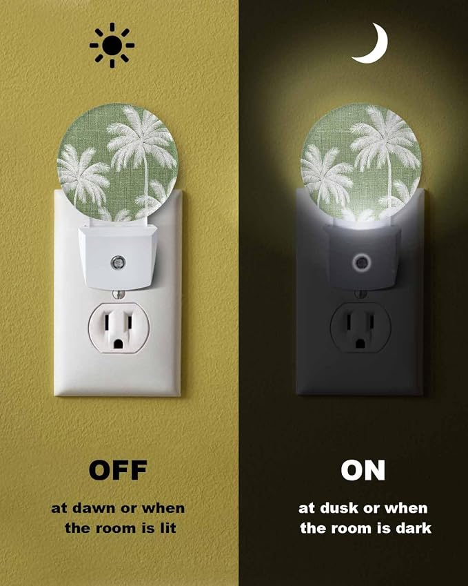 Night Lights Auto Sensor Tropical Palm Trees Night Light Green Linen Coastal - Image 6