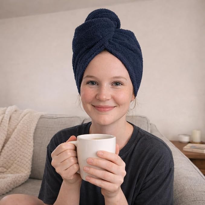 100% Turkish Cotton Hair Towel Wrap 2 Pack – Oeko-TEX Certified Quick Dry Turban - Image 7