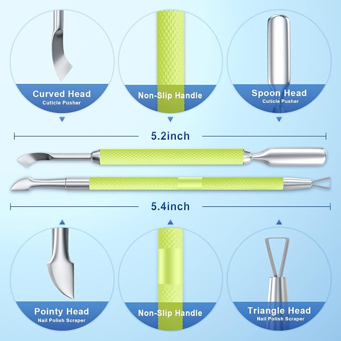 2PCS Metal Neon Green Cuticle Pusher and Cutter Remover Salon Quality Stainless - Image 2
