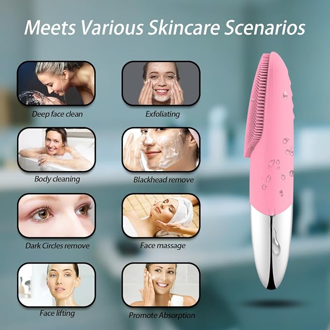 Facial Cleansing Brush, 3-in-1 Electric Silicone Face Scrubber, Vibrating - Image 5
