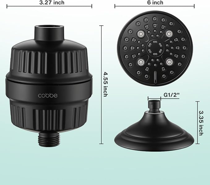 Cobbe 6-Setting High Pressure Filtered Shower Head Combo, Detachable Rain - Image 8