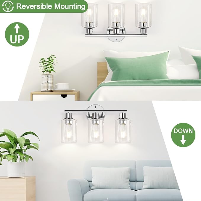 Zarbitta 3-Light Bathroom Light Fixtures, Chrome Bathroom Wall Light - Image 6