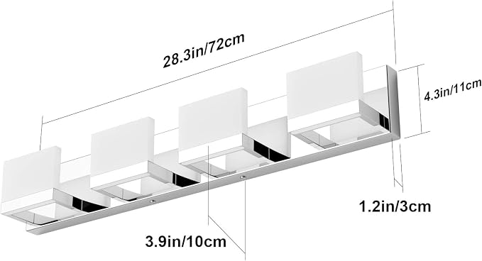 Tipace 4 Lights LED Modern Vanity Light Chrome Bathroom Lighting Fixture Up and - Image 3