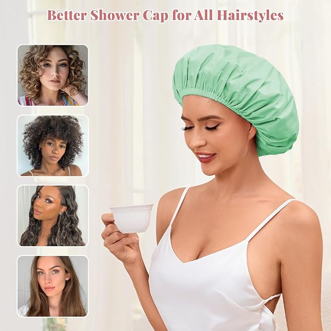 Shower Cap for Women Waterproof Reusable, Large Shower Cap Non-Slip - Image 5