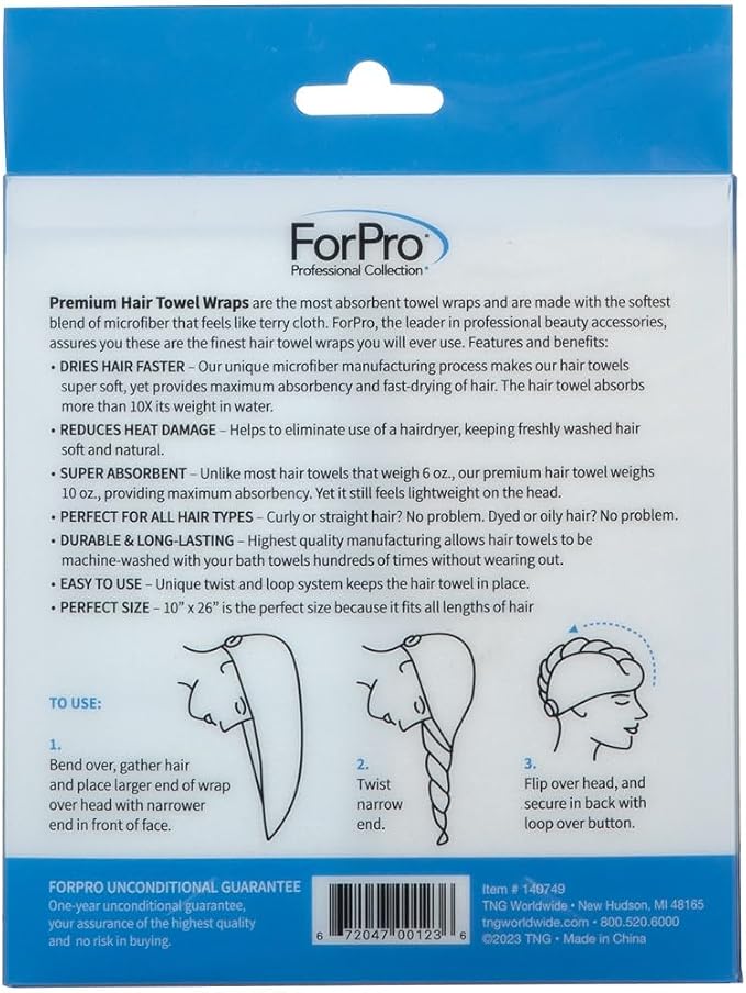 ForPro Professional Collection Premium Microfiber Hair Towel Wrap, Cool Grey + - Image 8