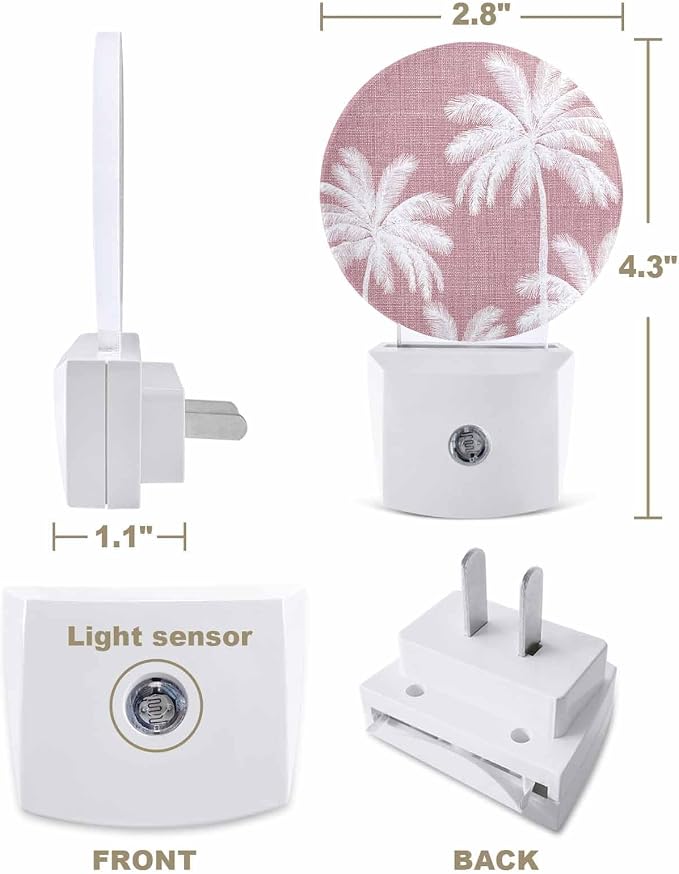 Night Lights Auto Sensor Tropical Palm Trees Night Light Pink Linen Coastal - Image 2