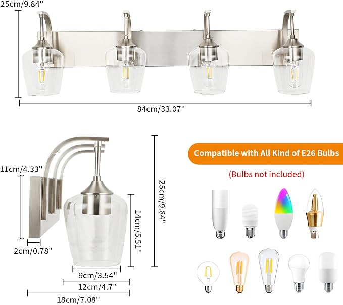 4-Light Brushed Nickel Vanity Light - Image 4