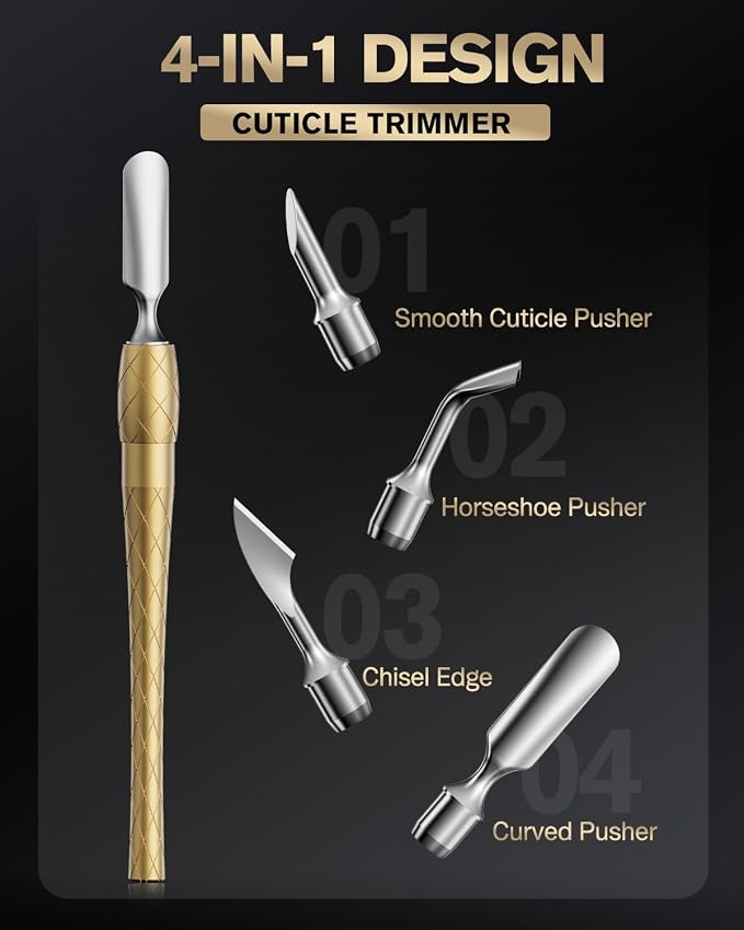 FERYES 4-in-1 Cuticle Pusher Tool-Curved/Smooth/Chisel/Horseshoe Heads + - Image 2