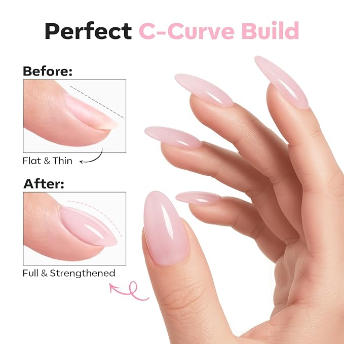 modelones Builder Nail Gel Top Coat, 15 ML No Wipe Ultra Gloss Milky Pink Gel - Image 2
