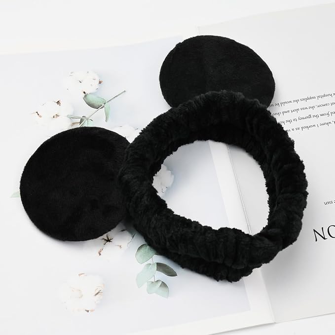 JIAHANG Mouse Ears Facial Spa Headbands, Coral Fleece Wash Face Hair Band - Image 3