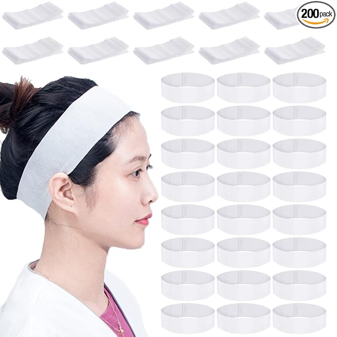 200 Pieces Disposable Spa Facial Headbands Individual Wrapped Elastic Makeup by Merkaunis
