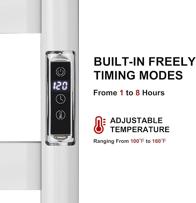 Heated Wall Mounted Electric Towel Warmer Rack, Timer & Temperature Control - Image 2