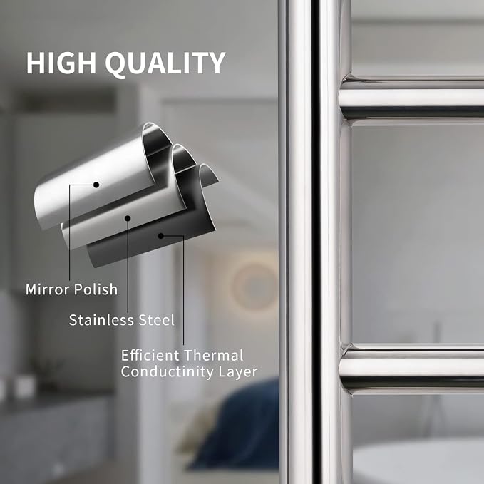 Freestanding Towel Warmer 6 Bars Plug-in Option 3 Working Modes Mirror Polished - Image 4