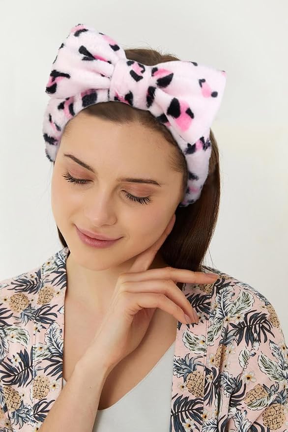 Huachi Pink Leopard Soft Microfiber Spa Headbands - Image 6