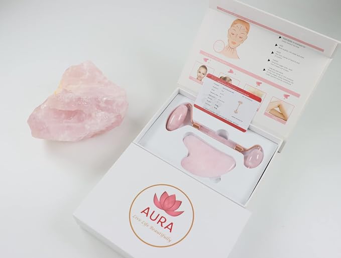 Premium Certified Luxury 100% Authentic Rose Quartz Pink Roller & Gua Sha Set - Image 8