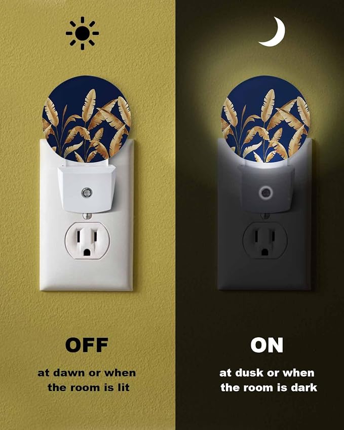 Night Lights Auto Sensor Golden Foliage Night Light Navy Blue Minimalist Leaf - Image 6