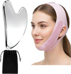 Stainless Steel Gua Sha Facial Tool & V Line Lifting Mask Set 2Pcs: Guasha Tool by kullder