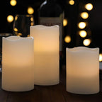 Flameless Flickering LED Battery Candles :Set of 3 Ivory Real Wax Pillar - Image 4