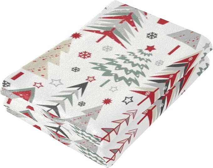 Red Green Grey Christmas Xmas Tree Hand Towels - Image 7