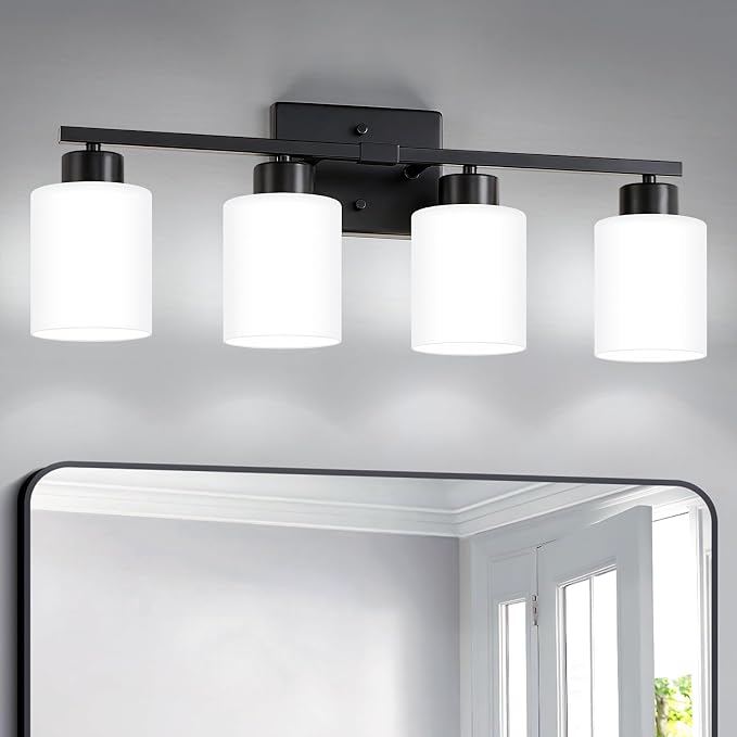 FonmYim Black Bathroom Light Fixtures, 4-Light Modern Vanity Light Over Mirror by FonmYim