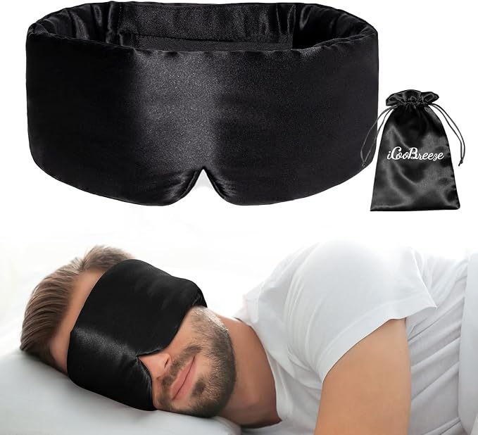100% Natural Silk Eye Mask for Women Men, Soft Pressureless Cooling Blackout by iCooBreeze
