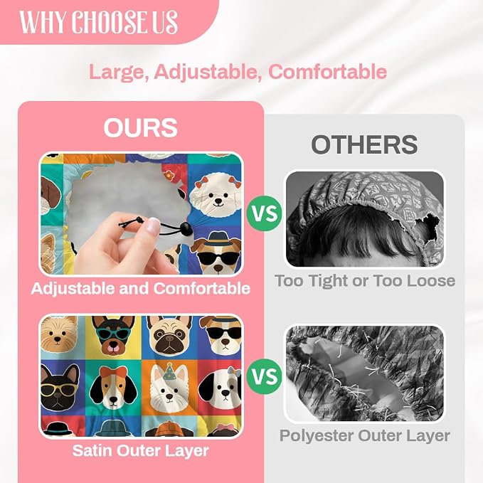 Funny Dog Reusable Shower Cap Cute Double Layer Waterproof Shower Caps Large - Image 4