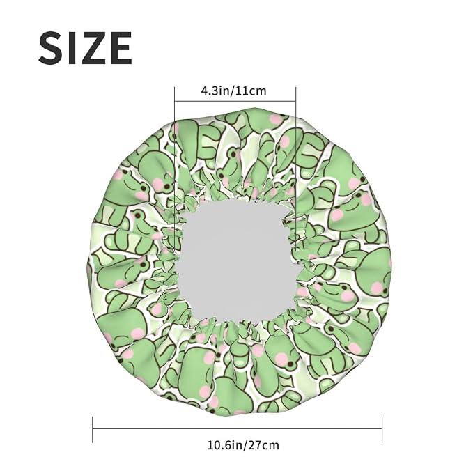 Cute Frogs Shower Cap For Women Reusable Waterproof Double Layers Bath Cap Hair - Image 5