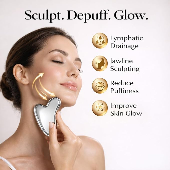 Organic Castor Oil Roll On & Stainless Steel Gua Sha Facial Tool – Metal Face - Image 5