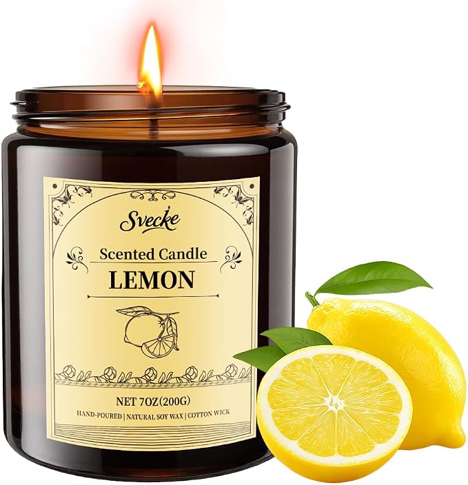 Lemon Scented Candles, 7oz Soy Wax Candle, Long Lasting Aromatherapy Jar Candle by SVECKE