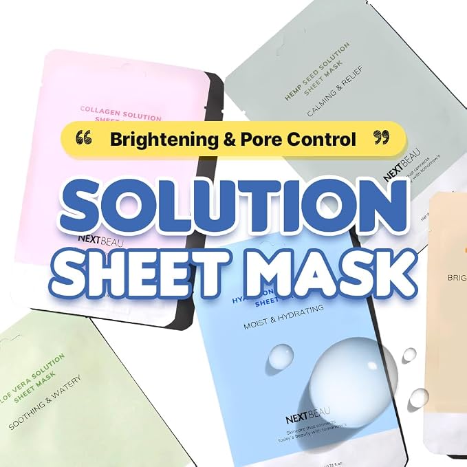 NEXTBEAU Solution Sheet Mask Variety Pack, 0.74 fl oz Each, Korean Facial Sheet - Image 2